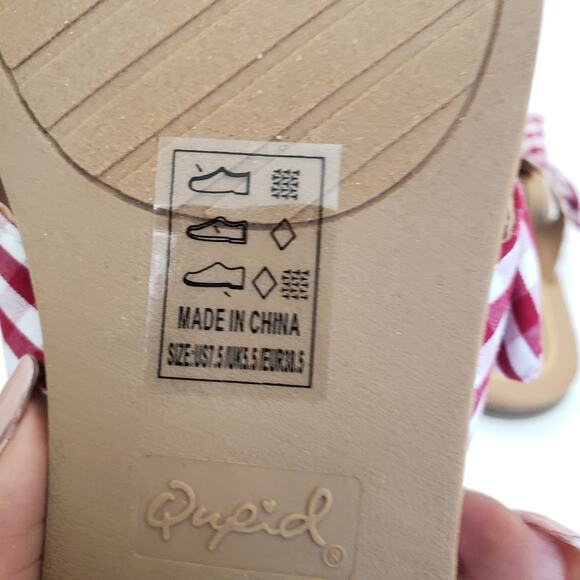 Qupid Striped Slip-On Flat Sandals with Bow Size 7 - Picture 8 of 9